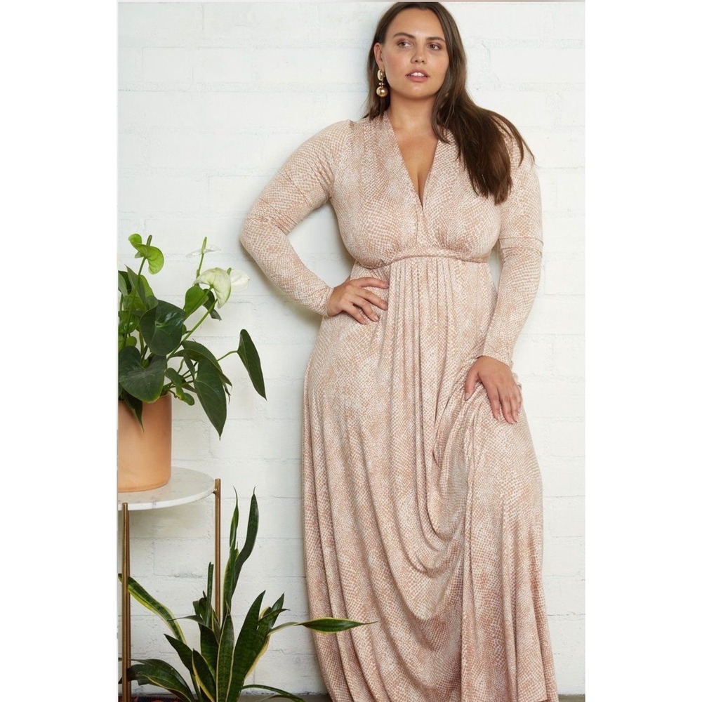 Rachel Pally Tan Snakeskin Print Long Sleeve Maxi Caftan Dress Small Made in USA
